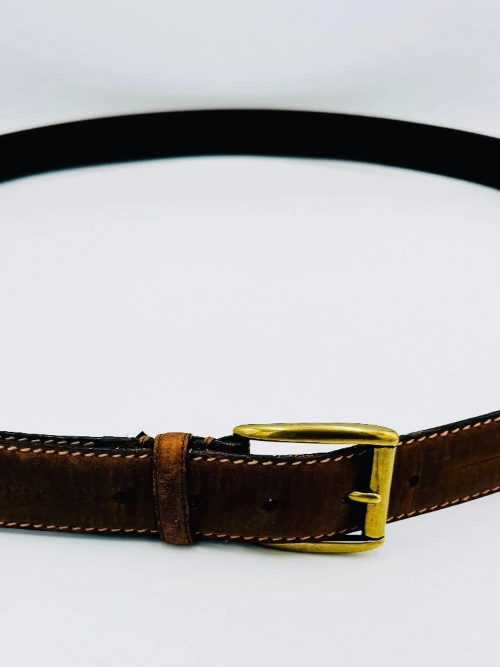 Roundtree & Yorke Leather Belt Mens 54 Oiled Chamois Cowhide Brass Big and Tall